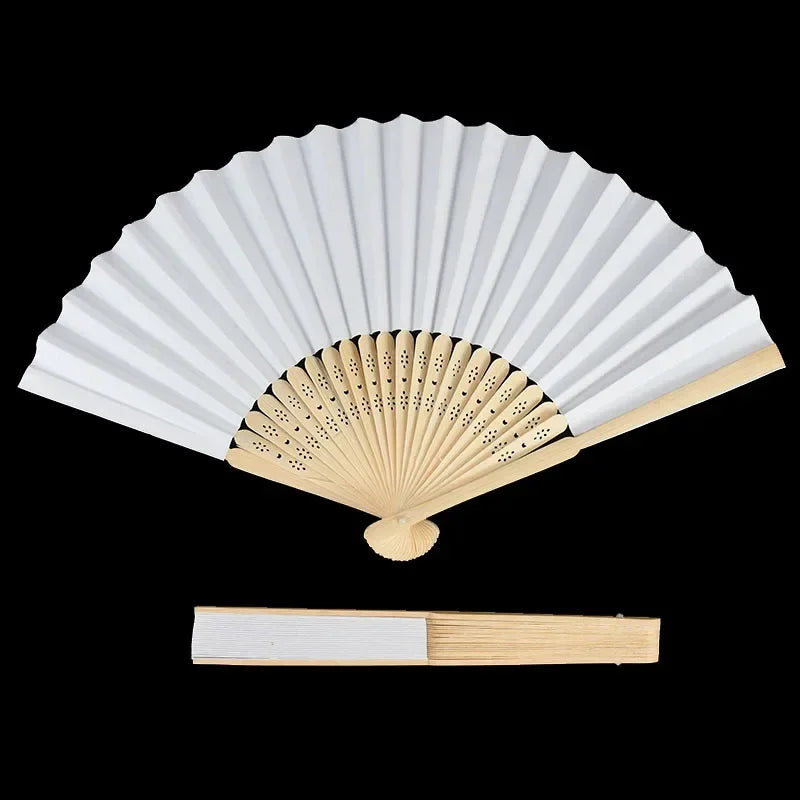 10/20/30pcs White Foldable Paper Fan Portable Chinese Bamboo Fan Wedding Gifts For Guest Birthday Party Decoration Kids Painting - AMULET RING STORE