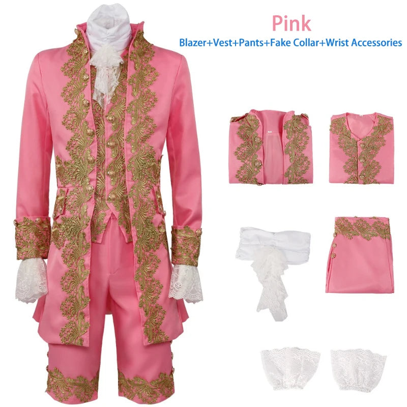 2025 New Medieval Vintage Prince Lace Suits for Men and Women, Halloween Performance Cosplay Three Piece Set(Blazer+Vest+Pants)