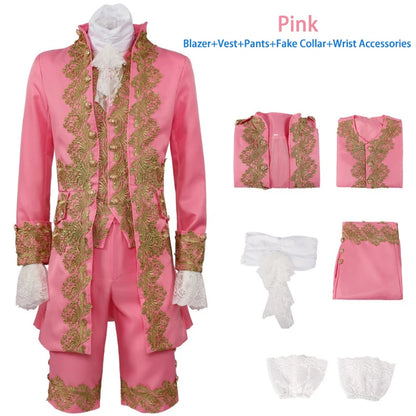 2025 New Medieval Vintage Prince Lace Suits for Men and Women, Halloween Performance Cosplay Three Piece Set(Blazer+Vest+Pants)