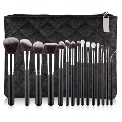 New Cangzhou15Pink Plaid Makeup Brush Set Rose Gold Wooden Handle Makeup Tools - AMULET RING STORE