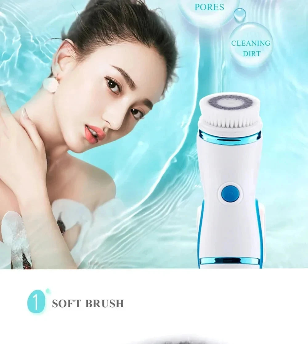 4 In 1 Electric Facial Cleansing Brush Massage Wash Rotating Face Cleansing Machine Waterproof Removal Pore Blackhead Exfoliator