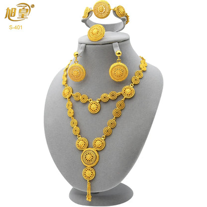 ANIID African 24K Gold Color Long Necklace Jewelry Set Nigerian Party Bridal Wedding Ethiopian Luxury Dubai Indian Wholesale