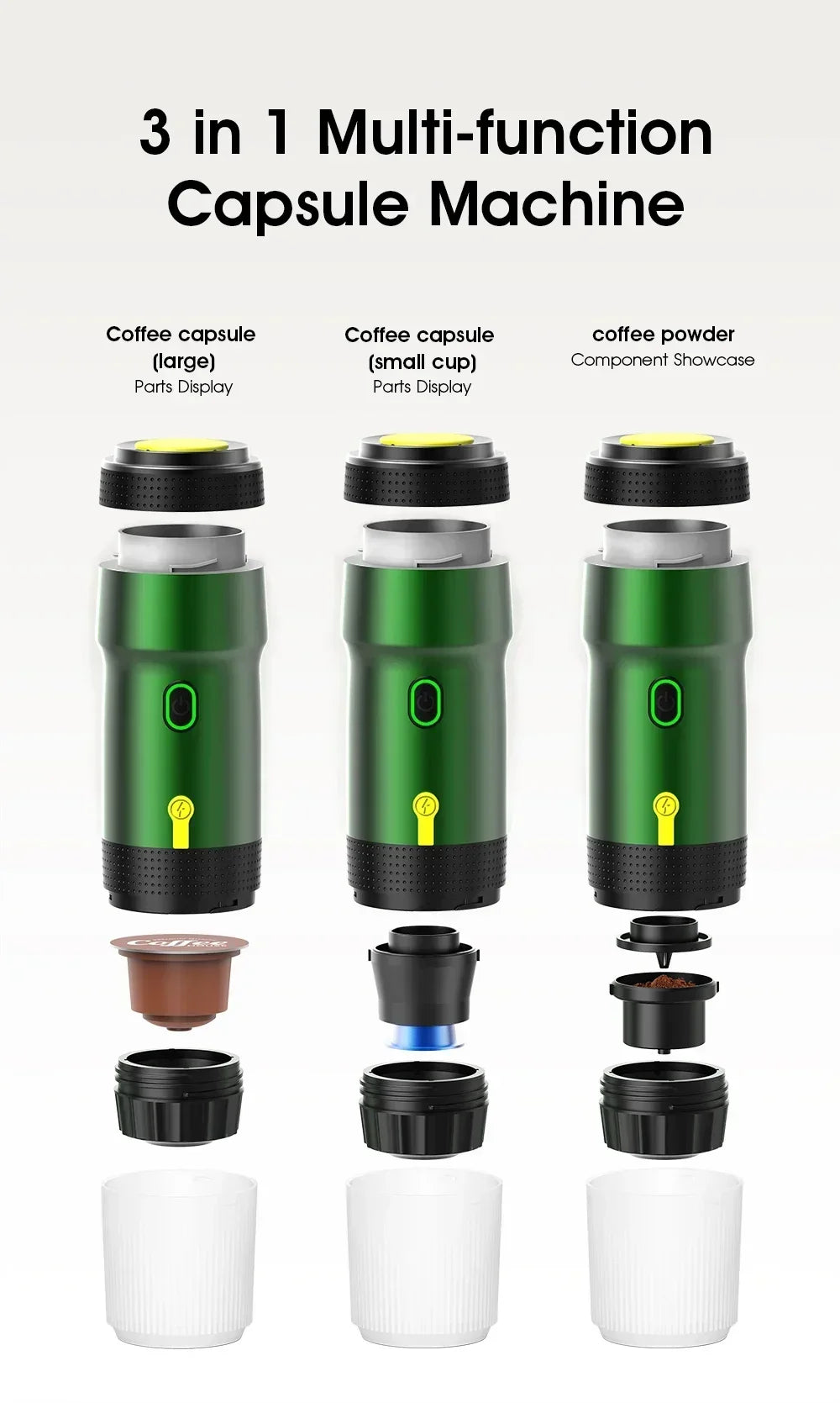 Electric Portable Coffee Machine Portable Italian Espresso Machine for Car & Home 3-in-1 Capsule Powder Travel Coffee Maker - AMULET RING STORE