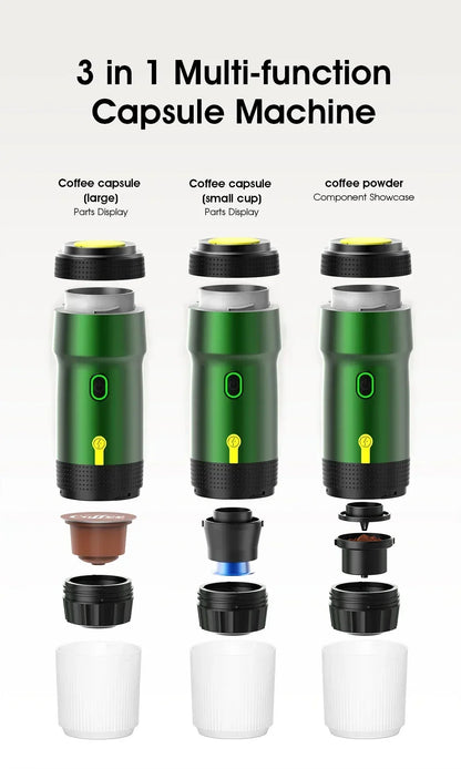 Electric Portable Coffee Machine Portable Italian Espresso Machine for Car & Home 3-in-1 Capsule Powder Travel Coffee Maker - AMULET RING STORE