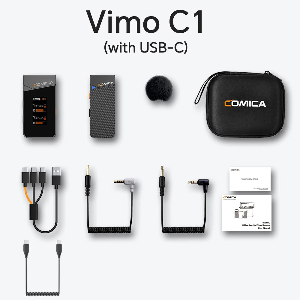 COMICA Vimo C 2.4G Mini Wireless Lapel Microphone with Charging Case, for Smartphone Camera Podcast Interview YouTube Facebook