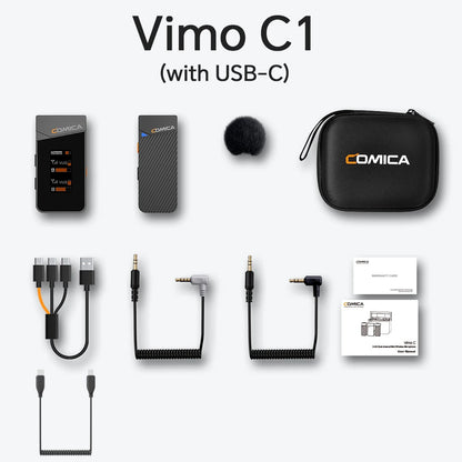 COMICA Vimo C 2.4G Mini Wireless Lapel Microphone with Charging Case, for Smartphone Camera Podcast Interview YouTube Facebook