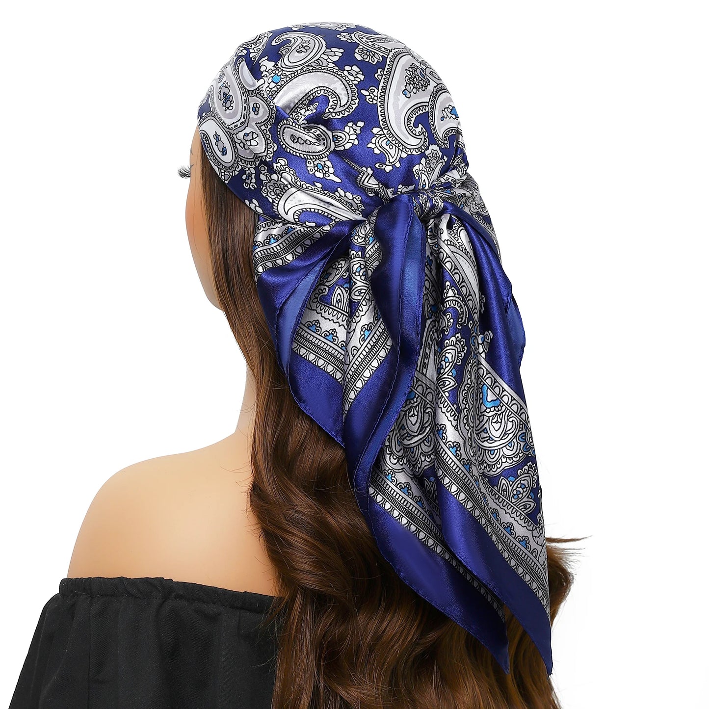 Head Scarf Women Luxury Brand Square 90*90cm Silk Foulard Satin Bandana Cheveux Soft Neckerchief Hijab Hair Scarves For Ladies - AMULET RING STORE