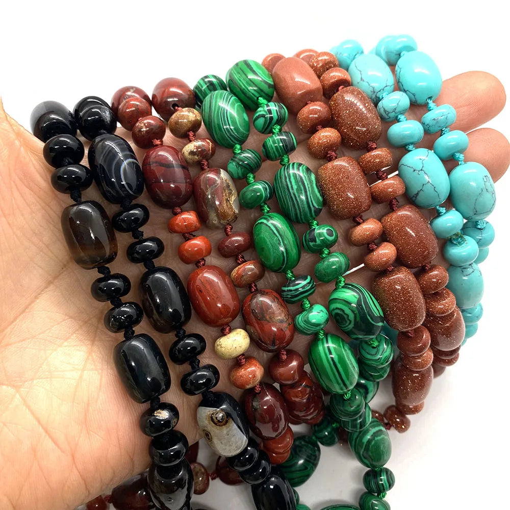Natural Stone Malachite Lapis Lazuli Agate Necklace 10x14mm Cylindrical Beads 5x9mm Abacus Beads Ladies Necklace about 18 Inches - AMULET RING STORE