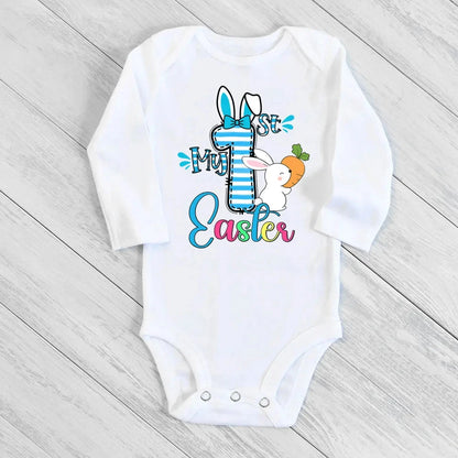 My First Easter Baby Bodysuit Easter Party Infant Outfit Cute Bunny Printed Newborn Long Sleeve Romper Holiday Toddler Jumpsuit - AMULET RING STORE