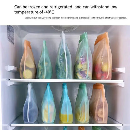 Silicone Zipper Bag,Kitchen Fresh-keeping Bags for Fruits and Vegetables,Portable Self-sealing Storage Bag for Daily Necessities - AMULET RING STORE