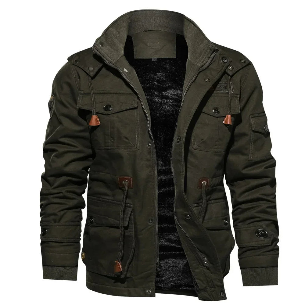 Men's Hooded Winter Jackets Plush Thickened Coat Autumn Large Tactical Cotton Medium And Long Work Clothes Bomber Tactical Coats