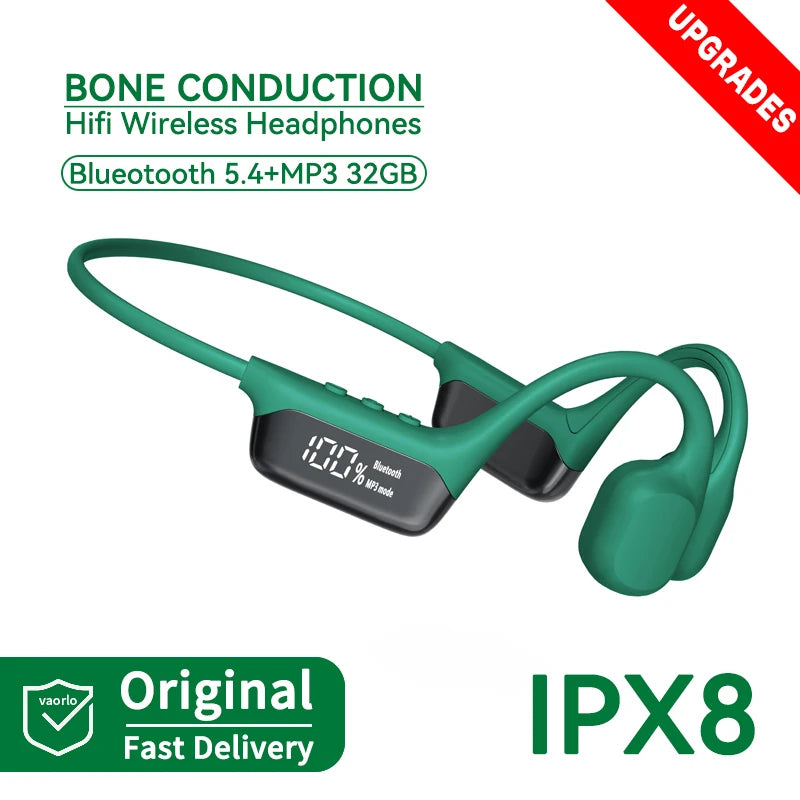 Upgrades Bluetooth 5.4 Bone Conduction Wireless Headphones 30 Meters Depth IPX8 Waterproof Swimming Headsets 32GB RAM MP3 Player