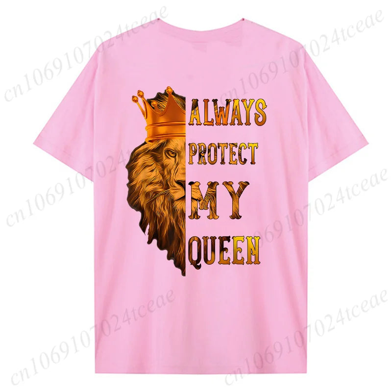 Fashion Valentine's Day Tees Shirt Lion Animal Back Print Graphic Y2k Tops Lover Couples Matching T-shirt Men & Women Clothing - AMULET RING STORE