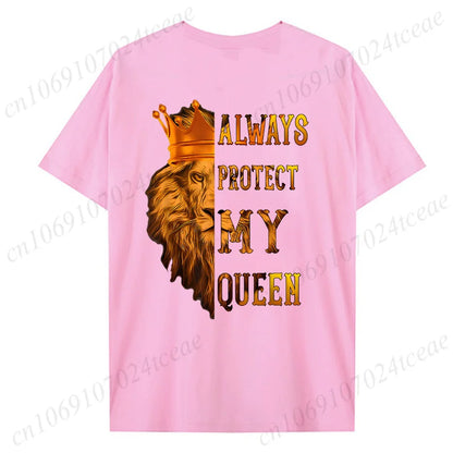 Fashion Valentine's Day Tees Shirt Lion Animal Back Print Graphic Y2k Tops Lover Couples Matching T-shirt Men & Women Clothing - AMULET RING STORE