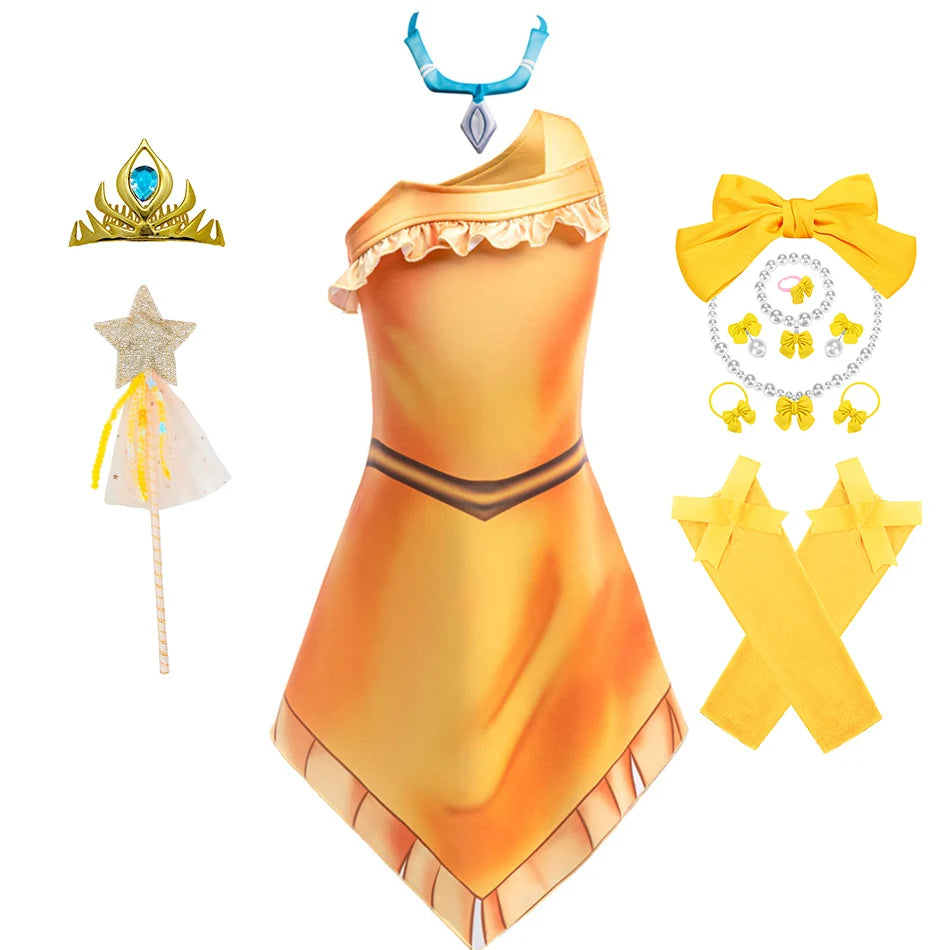 Indian Pocahontas Princess Cosplay Dress Girls Matoaka Halloween Party Disguise Costume Children Cartoon Movie Fantasy Outfits