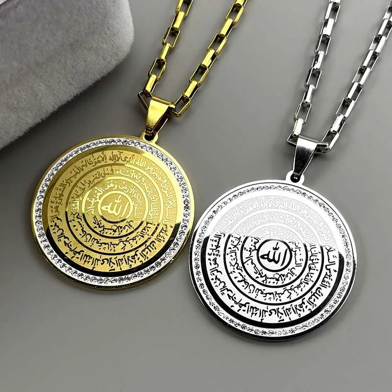 Classic Arabic Allah God Chain For Women Men Stainless Steel Rhinestone Islamic Muslim Faith Medal Male Neck Chains Jewelry