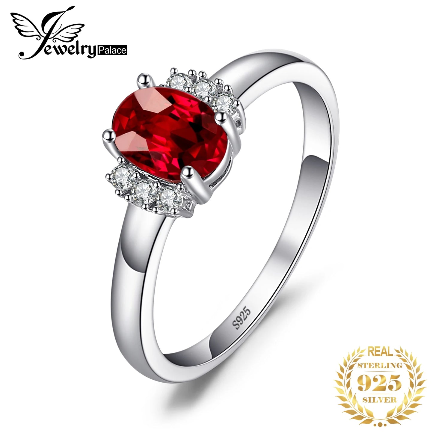 JewelryPalace Oval Red Natural Red Garnet 925 Sterling Silver Rings for Women Fashion Engagement Gemstone Birthstone Jewelry