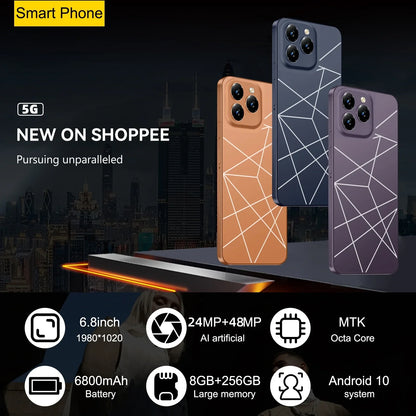 Global Version I16 Pro Max Smartphone Android,6.8'',12GB RAM 512GB ROM,Dual SIM,Mobile phones,Google Play Store,24+48MP,6800mAh - AMULET RING STORE
