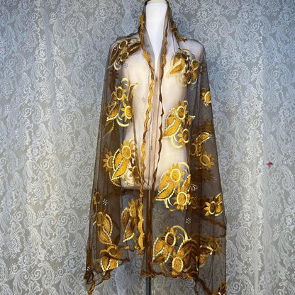 on sale 2025 New African Net Hijab Scarf For Muslim Women African Dubai Islam Headscarf Embroidery Shawls voile - AMULET RING STORE
