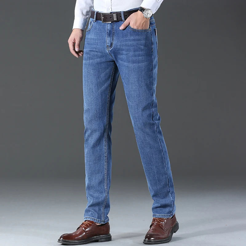 Men New Business Men's Jeans Casual Straight Stretch Fashion Classic Blue Black Work Denim Trousers Male Brand Clothing 28-40