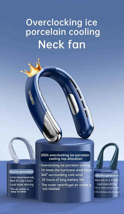 Portable Neck Fan 10000mAh Mini Bladeless Silent Neckband Fan USB Rechargeable 3 Speeds Mute Wireless Electric Neck Cooler Fans