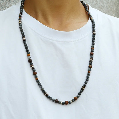 1PC Man's Vintage Bohemia Natural Flash Stone Long Beaded Necklace for Men Tribal Boho Long Wooden Beads Necklace Men Jewelry