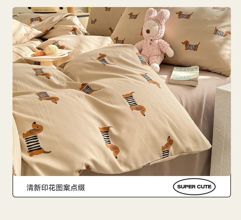 Cute Dog Printed Duvet Covet Set Brown Color Comforter Cover with Pillowcase for Kids Single/Queen/King housse de couette Full - AMULET RING STORE