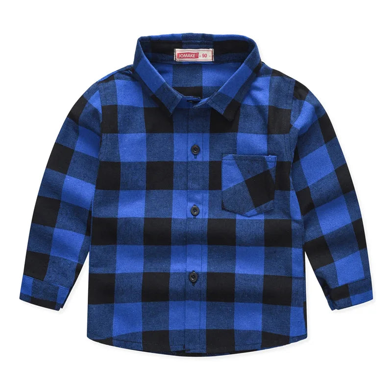 Autumn Children Boy Clothes Red Black Plaid Shirts Kid Single Breasted Lapel Top Spring Baby Fashion Party Outfits