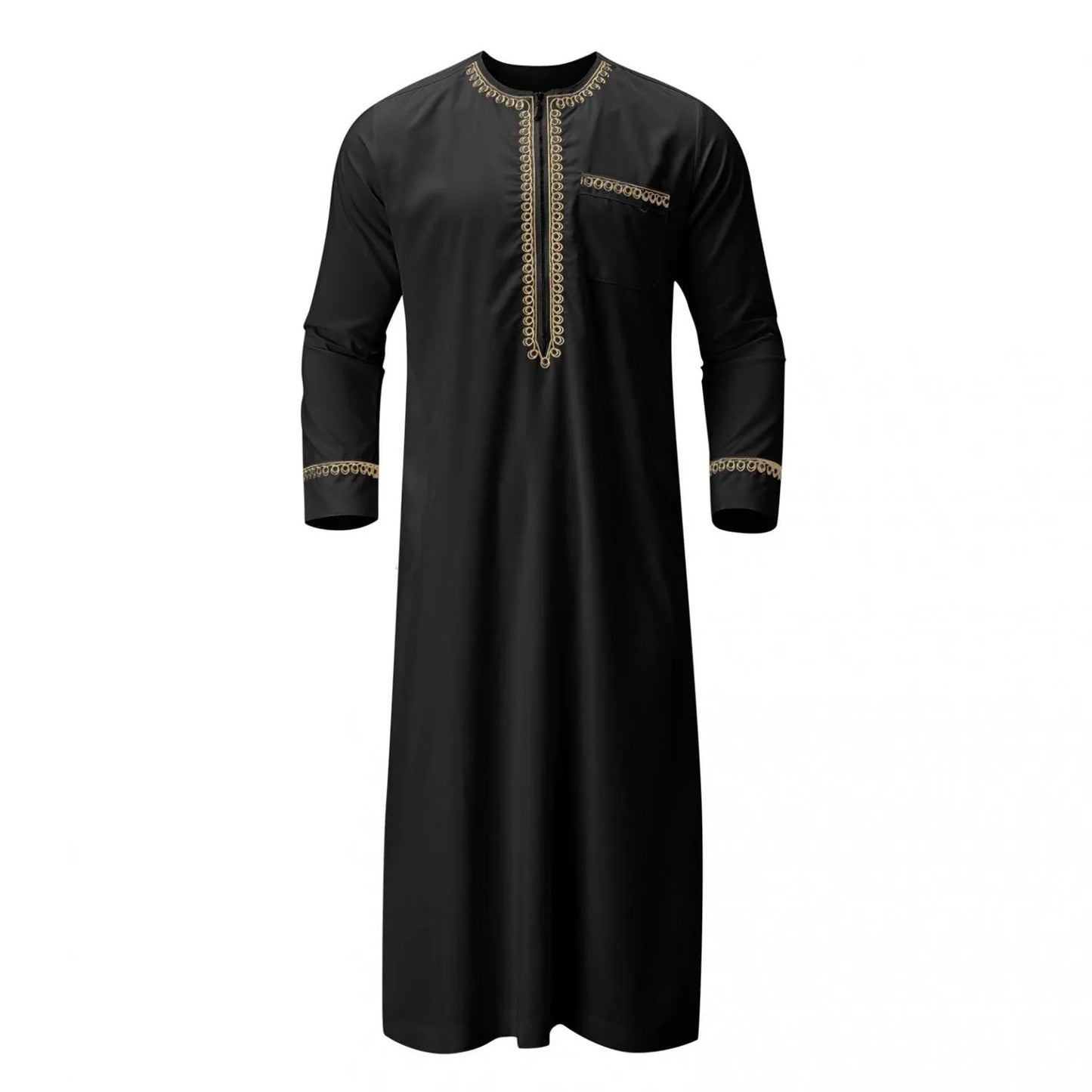 Traditional Muslim Clothing Men's Muslim Shirt robe embroidery Islamic Royalty Dubai Robe O-Neck Long Sleeve Retro Loose Abaya - AMULET RING STORE