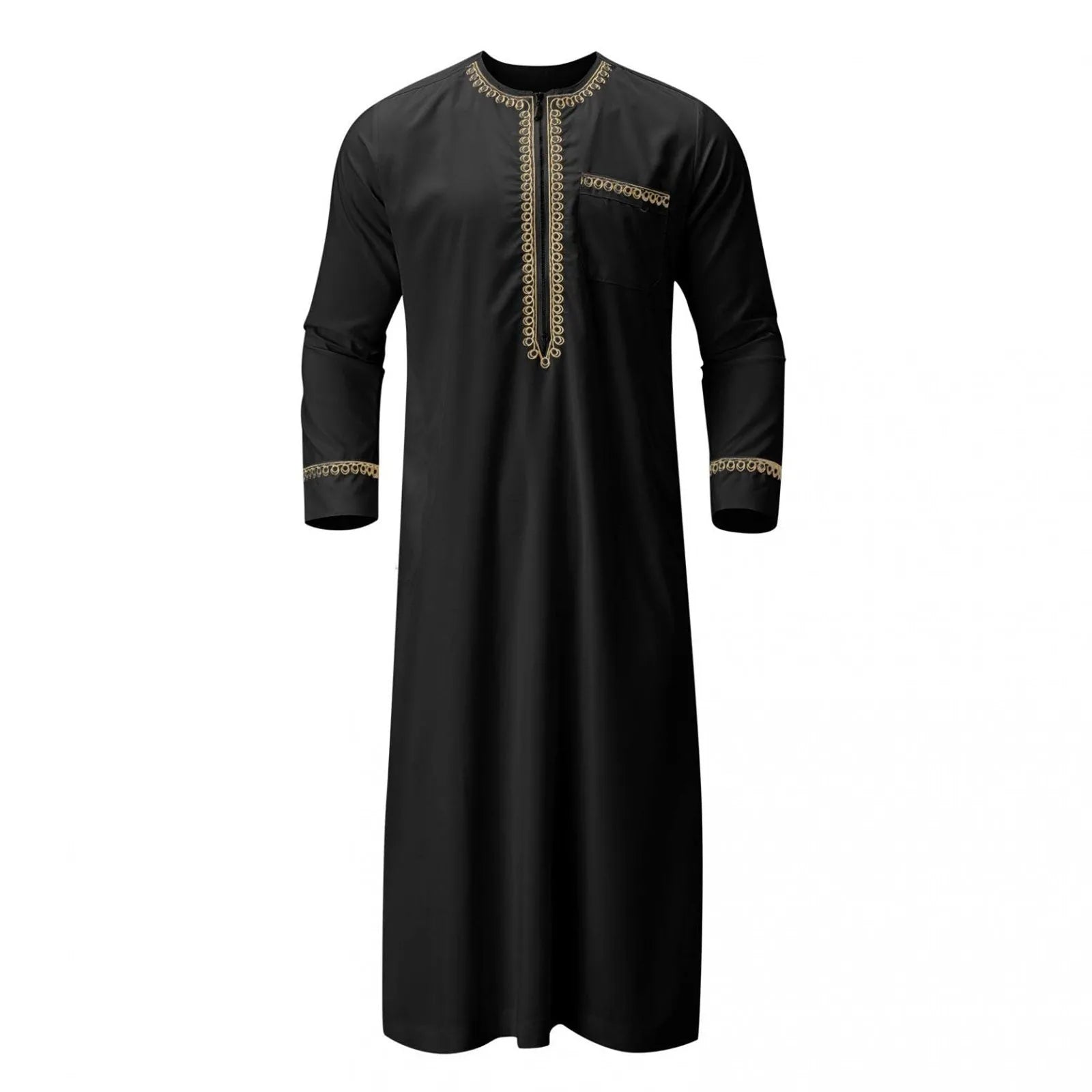 Traditional Muslim Clothing Men's Muslim Shirt robe embroidery Islamic Royalty Dubai Robe O-Neck Long Sleeve Retro Loose Abaya - AMULET RING STORE