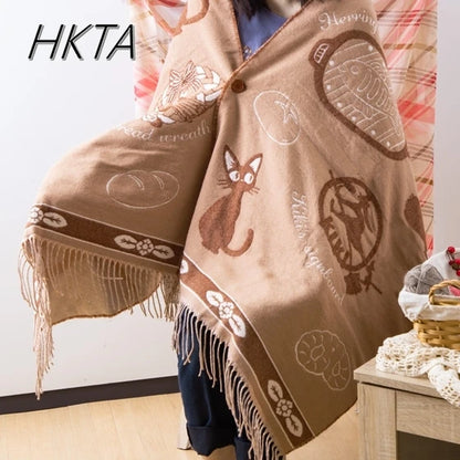 Scarf Shawl Button Dual-purpose Cute Cartoon Witch Kitten Scarf Winter Warm Cute Girl Thickened Warm Japanese Long Scarf Shawl - AMULET RING STORE