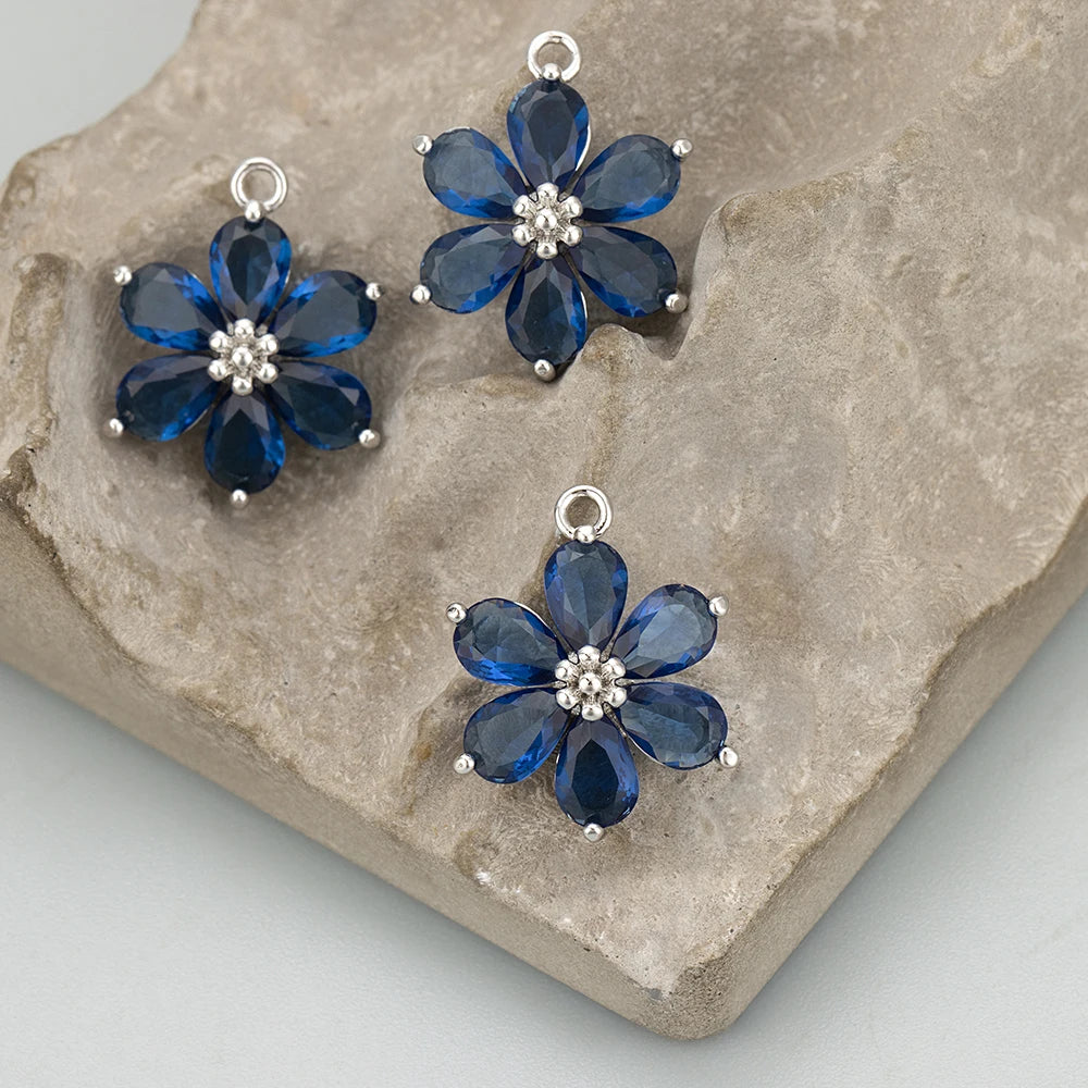 GUFEATHER,6pcs/lot,MC78,jewelry accessories,18k gold plated,nickel free,copper,zircon,hand made,flower shape,charms,diy pendants - AMULET RING STORE