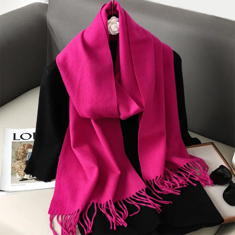 62Color Solid Women Winter Scarf Warm Thicken Cashmere Shawl Outdoor Fashion Luxury Tassels Pashmina Lady Wrap Windproof Scarves
