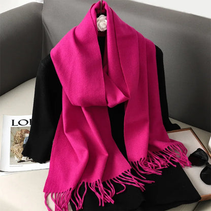 62Color Solid Women Winter Scarf Warm Thicken Cashmere Shawl Outdoor Fashion Luxury Tassels Pashmina Lady Wrap Windproof Scarves