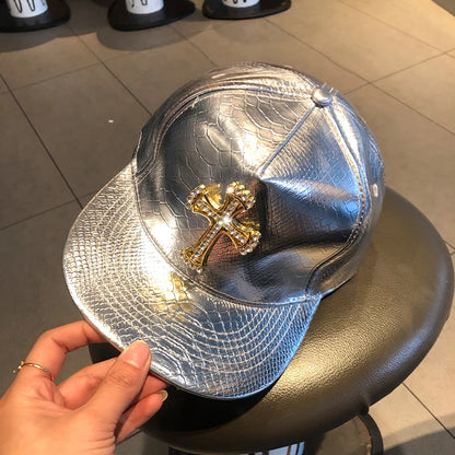 Leather Hip Hop Hat Street Personality Fashion Play Cool Baseball Cap Stage Show Hip Hop Dance Unisex Flat Brim Hats - AMULET RING STORE