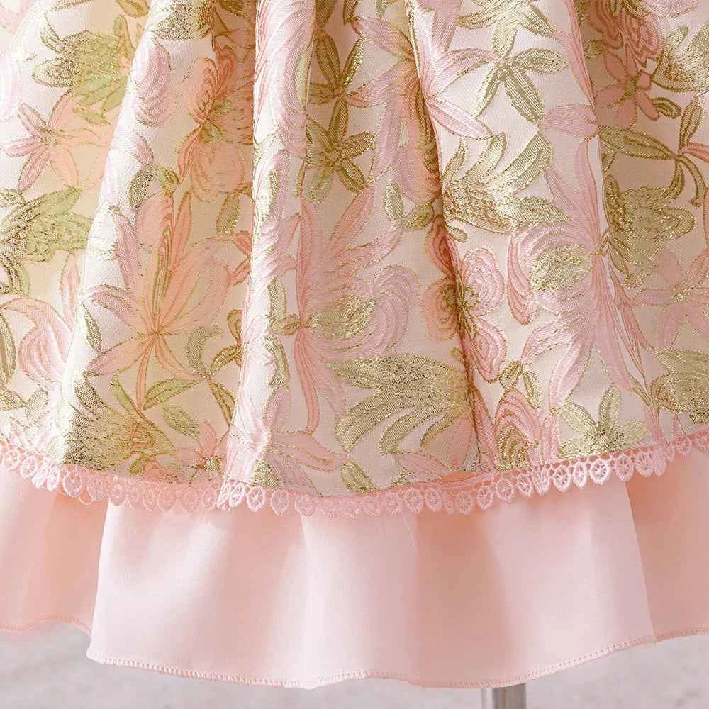 Toddler Girls Floral Lolita Party Dresses Kids Pink Fancy Birthday Gown Baby Carnival Pageant Fashion Dress Children Costumes