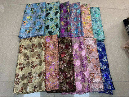 2025African Nigerian French Guipure Tulle Lace Fabric 3DSequins Beaded Embroidery for Luxury Wedding Party Evening Dresses 5Yard