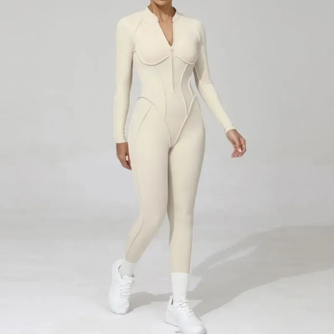 Seamless Yoga Jumpsuit Sports Fitness Backless Tight Zipper Long-sleeved One-Piece Workout Clothes Gym Leggings Sportswear