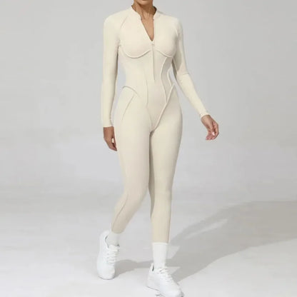 Seamless Yoga Jumpsuit Sports Fitness Backless Tight Zipper Long-sleeved One-Piece Workout Clothes Gym Leggings Sportswear