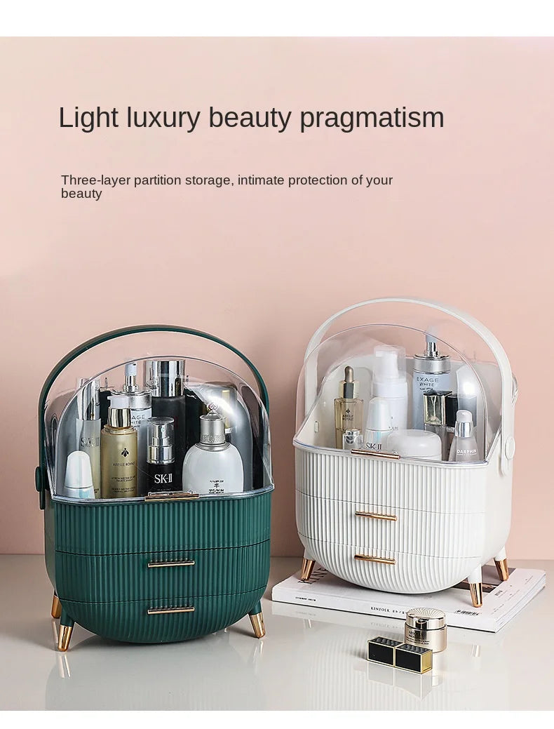 Large Cosmetic Storage Box Desktop Capacity Dustproof Storage Rack Vanity Lipstick Cosmetics Jewelry Storage Cabinet Organizer - AMULET RING STORE