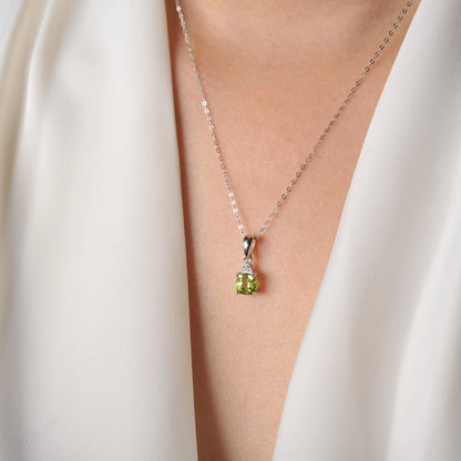 Potiy 1ct Cushion Natural Cut Genuine Peridot Pendant Necklace With 18 Inches Trace Chain 925 Sterling Silver