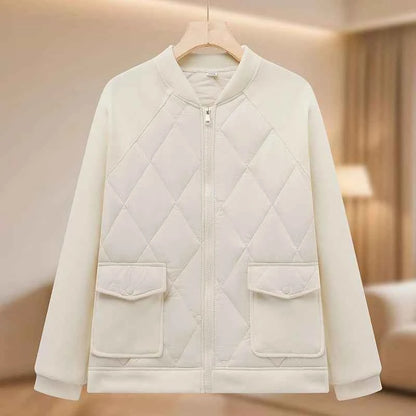 Women Padded Jacket round neck Long Sleeves patchwork coat Winter Warm Top Outerwear