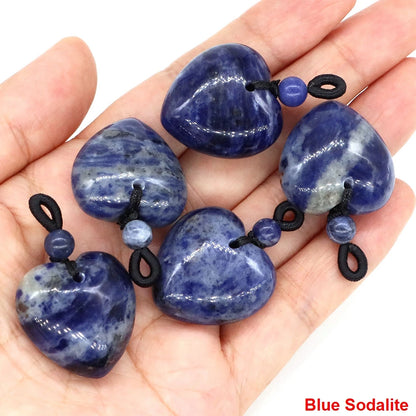 24mm Heart Shape Pendants Natural Stone Healing Crystal Quartz Tiger Eye Energy Gemstones for Jewelry Making DIY Necklace Gifts