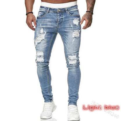 Ripped Jeans Men Stretch Skinny Grey Blue Black Hip Hop Denim Trousers Streetwear Casual Slim Fit Jeans for Men Jogging jean
