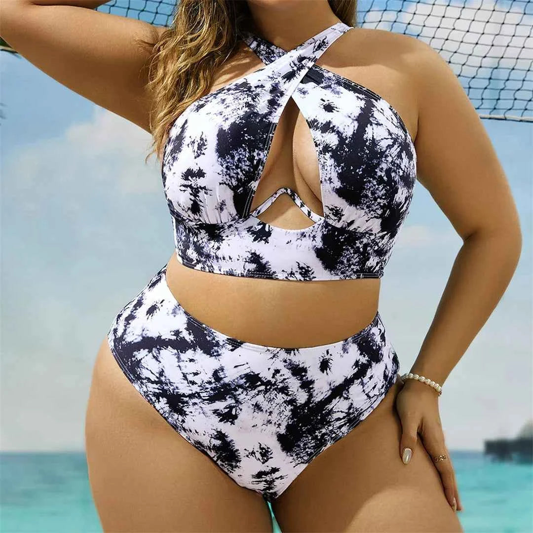 New 0xL-4XL printed bikini large size swimwear plus size women swimsuit female two-pieces bikini set bather bathing suit k5630