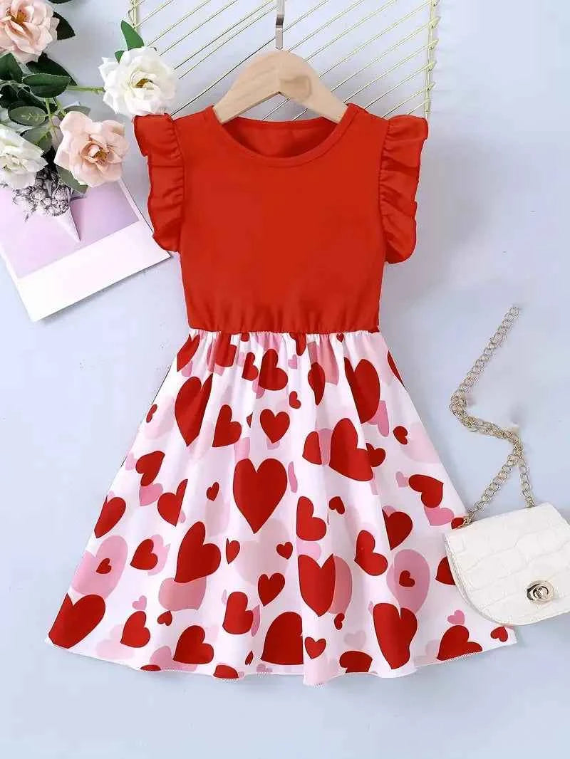 1pcs Summer New Girl's Dress Clothing Childrens Love Print Casual Dresses Princess Sweet Cute Kid's Babys Knit Clothes 100-130cm