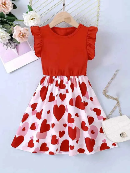 1pcs Summer New Girl's Dress Clothing Childrens Love Print Casual Dresses Princess Sweet Cute Kid's Babys Knit Clothes 100-130cm