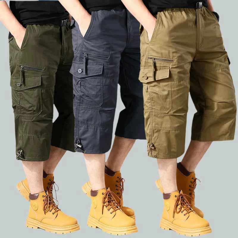 Summer Men's Cargo Shorts Loose Casual Below Knee Pants Elastic Waist Plus Size Outdoor Jogging Tactical Capri Pants