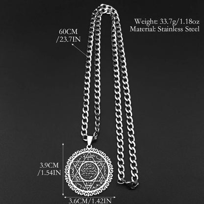Hexagram Jewish Magen Star of David Arabic Letter Stainless Steel Pendant Necklace for Women Men Islamic Silver Color Jewelry