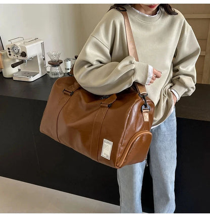 PU Travel Duffel Bag Waterproof Luggage Handbag with Shoes Pocket Weekender Overnight Daypack Dry Wet Sports Shoulder Tote Pack